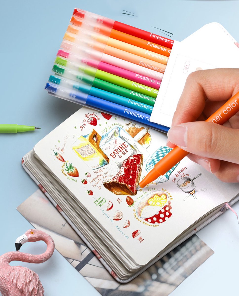 Ainy - Fineliners set van 10 kleur fineliner / viltstiften | fine liner manga / anime tekenen | bullet journal stiften | handlettering markers | Pigment liner | calligraphy pennen — afbeelding 3