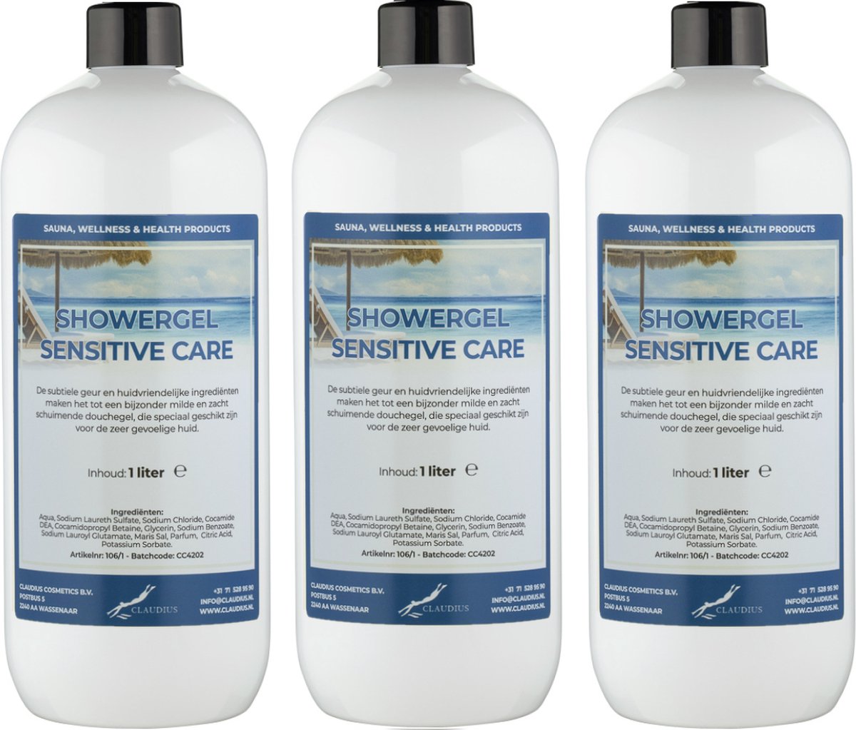 Goedkoopste Douchegel Sensitive Care 1 Liter - set van 3 stuks - Showergel