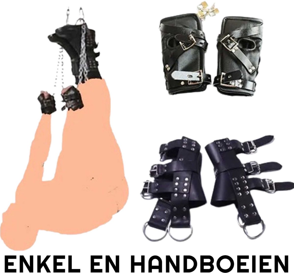 Goedkoopste BDSM Ophang harnas handen en voeten - Lederen handboeien en voetboeien - Bondage set compeet - Plafond - SM Dominantie - Ondersteboven