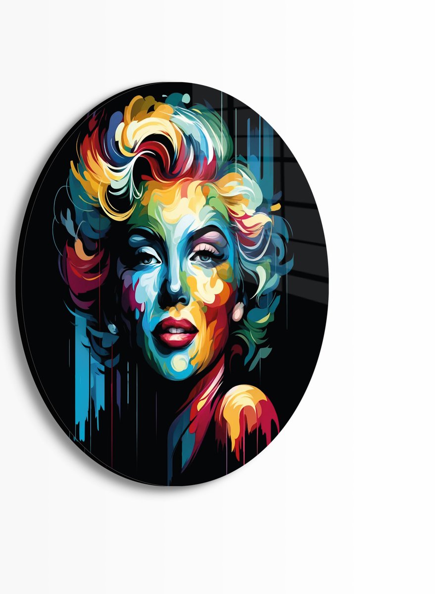 Myfinto Indoorart - Muurcirkel abstract Marilyn Plexiglas 90 cm - Wanddecoratie - Afbeelding op Plexiglas - Inclusief ophangplaat zwart, blauw, groen, rood, geel