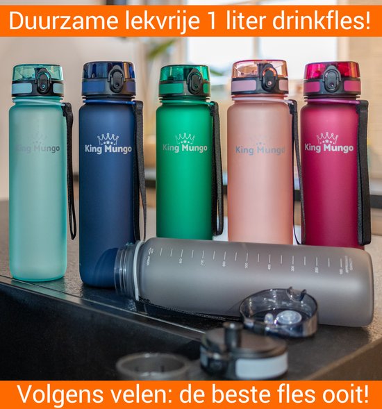 King Mungo Drinkfles 1 Liter - Waterfles Volwassenen - BPA Vrij Tritan - 100% Lekvrije Bidon - Zonder Rietje - Vaatwasserbestendig - Lichtblauw