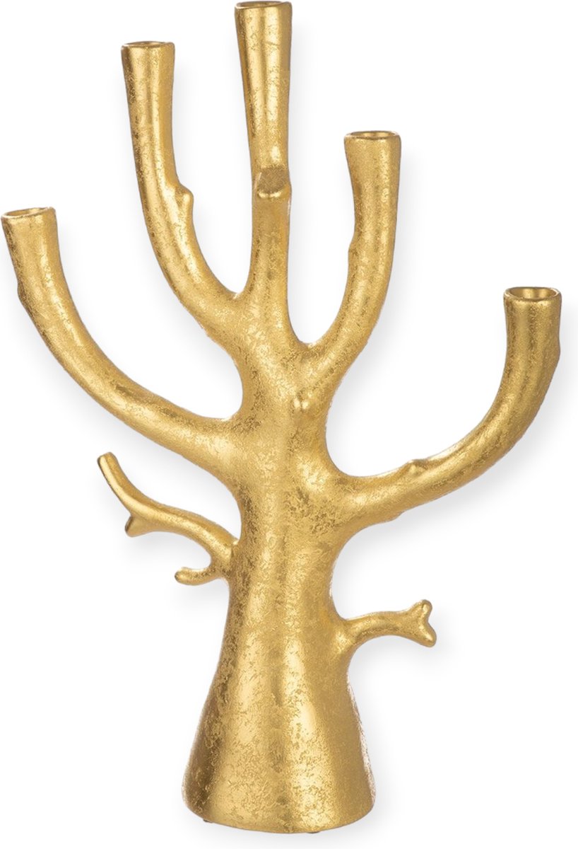 Gilde Handwerk - Kaarsenhouder - Kandelaar - Tak - Branch - Goud - Keramiek - Handgemaakt