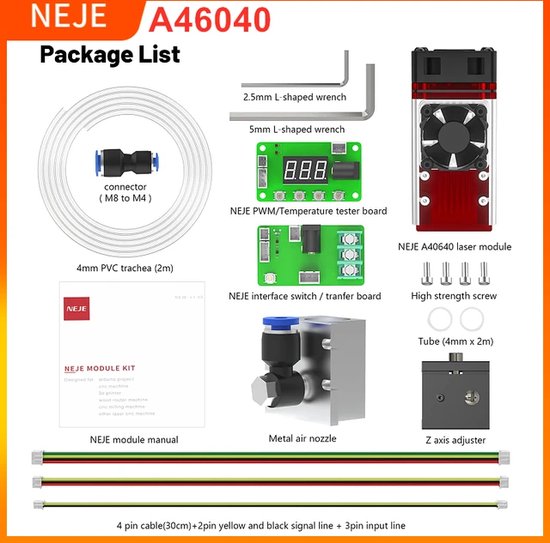 Universal Laser Module Kit Laser Module Kit, 30W/40W/80W Vermogensopties, 450nm TTL Module, A40640 ...