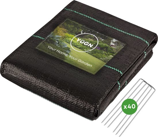 YUGN Anti Worteldoek 2x10M en 40 Gronddoekpennen - 20M² Duurzaam Gronddoek Bodembedekker - Anti Roest Grondpennen