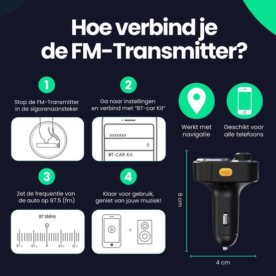 Transmetteur FM Siltcon® Bluetooth – Transmetteur Bluetooth - Chargeur USB-C 22,5W - Kit voiture - USB-A - Carte SD - BT 5.3 - Modèle 2024