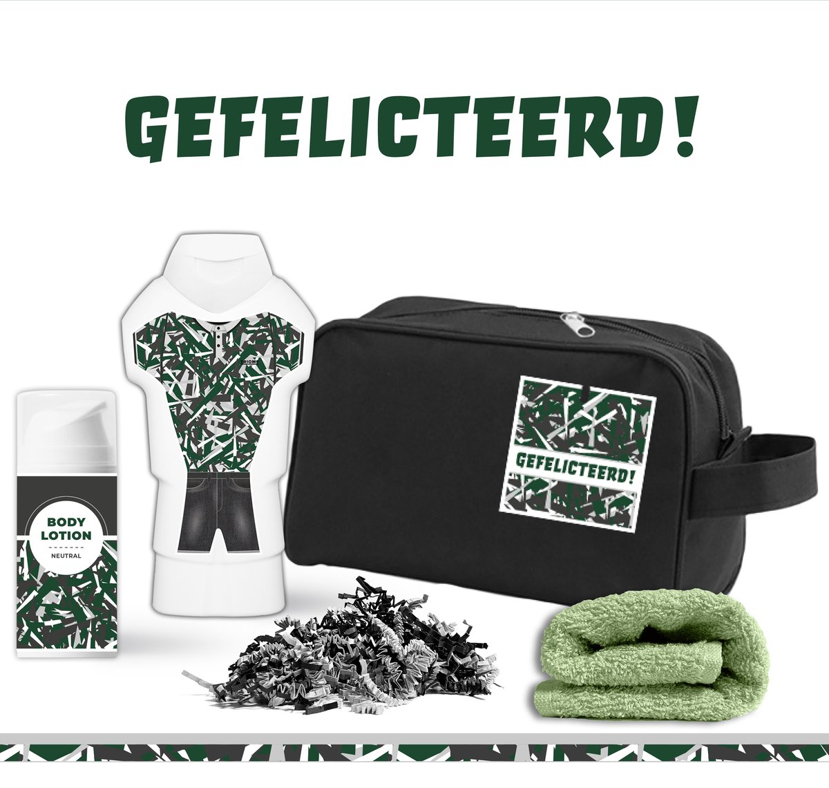 Goedkoopste Geschenkset Gefeliciteerd - 4 Producten - 450 Gram | Giftset voor hem - Geschenk set - Toilettas zwart - Douchegel & Bodylotion - Stoer Pakket Man Jongen - Verjaardag - Vriend - Geslaagd - Rijbewijs Diploma - Wedstrijd Gewonnen - Eerste prijs