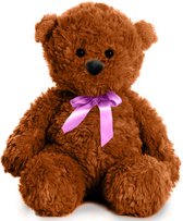 Teddybeer Polly (Bruin met Roze Strik) Pluche Knuffel 30 cm {Knuffelbeer Speelgoed Teddy Bear voor Kinderen Jongens Meisjes Baby Knuffeldier Pop Love Liefde Valentijnsdag I Love You Hartje Luxe Reuze Teddy Plush Knuffels}