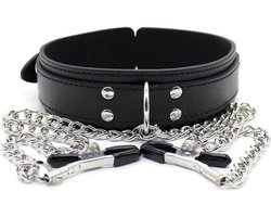 *** Bdsm Collar met tepelklemmen Bondage - Erotiek - Slave - Tepelklemmen - Lederen Ketting - Partner Sexy Rollespel - van Heble® ***