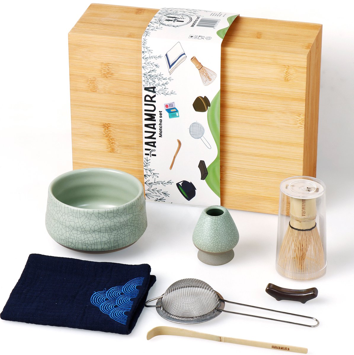 Kit Matcha Complet 5 Pièces - Bol Avec Bec, Fouet Bambou, Support, Cuillères - Cadeau Pour Amateurs De Thé