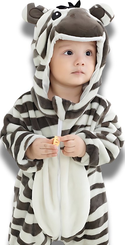 BoefieBoef Zebra Dieren Baby Onesie Romper Pyjama - Carnaval - Baby & Peuter Verkleedkleding - Verkleedkostuum - Kinder Dierenpak - Dreumes Kruippak - Boxpak - Baby & Peuter & Kleuter 2 tot 4 jaar