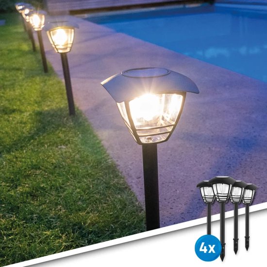 Foto: Solar tuinverlichting pad prickle voordeelset van 4 buitenlamp buitenlampen op zonne energie zwart