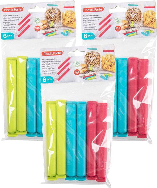 Plasticforte 18x afsluitclips / vershoudclips - 10 cm - keuken/voedsel zakjes afsluiten - Vershoudklemmen - vershoudknijpers