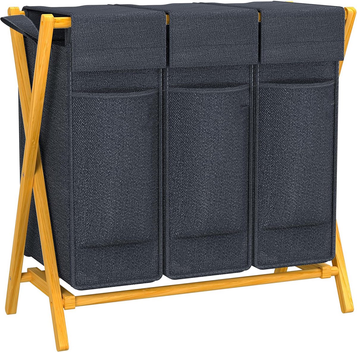 MKSS® Wasmand 3 Vakken - Wassorteerder - Wasmand met Deksel - Grijs