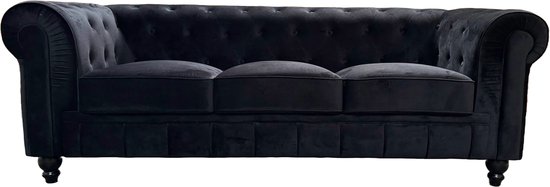 Chesterfield Design Bank 3-Zits Velvet Zwart