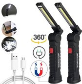 2 stuks Werklamp LED - USB Oplaadbaar - 3W -360° Draaibaar -COB LED - Magnetisch - Zaklamp - Zwart