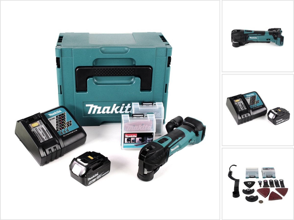 Makita DTM 51 RT1JX2 snoerloos multifunctioneel gereedschap 18 V + 1x accu 5.0 Ah + lader + 39-delige accessoireset + Makpac