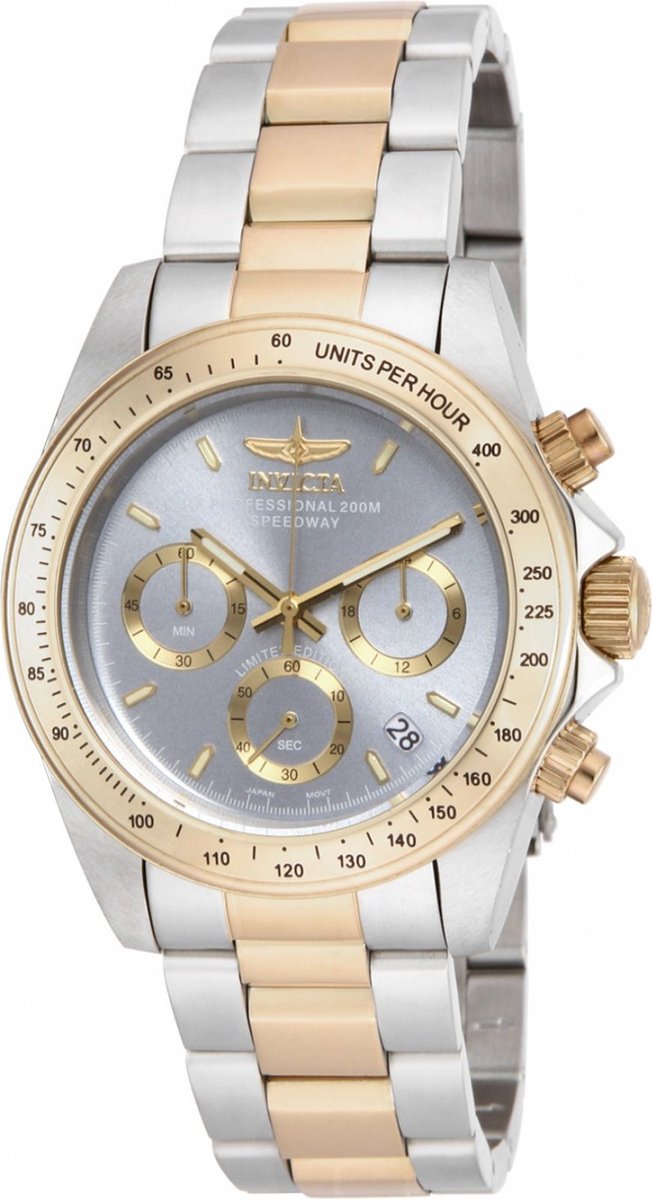 Invicta Speedway ILE9212A Heren Horloge - Waterdicht - Analoog - Quartz Uurwerk - Roestvrij Staal met grijze Wijzerplaat - 39mm