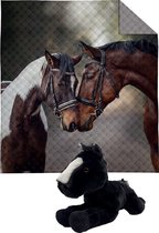 Bedsprei - 2 Paarden - Best Friends - 100% polyester - inclusief zwarte pluche knuffel