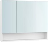 Signature Home Star badkamerkast - spiegelkast met 3 deuren - badkamerkast open vak - Medicijnkastje verstelbare planken - wolkenwit - 16,5 x 90 x 75 cm
