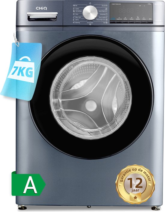CHiQ CW075863AX - Wasmachine - 7 KG - Space Pro - 16 programma's - AI Smart - Stoomwassen & Quick Wash - 12 jaar garantie op motor - Energieklasse A
