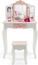 SureDeal® - Make-Up tafel - Kinderen - Kaptafel - Met Krukje - 2-In-1 - Bureau - Spiegels - Roze - Zebra - 60x27,5x97,5 cm - Speelgoed - Meisje