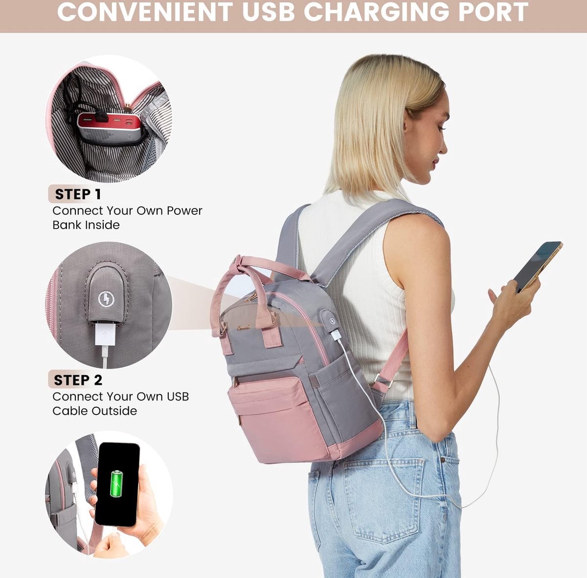 LOVEVOOK Kleine rugzak voor dames, kleine cityrugzak, handtas, 2-in-1, waterdicht, dagrugzak met USB, mini rugzak voor vrouwen, elegant, casual daypack voor reizen, vrije tijd, winkelen, werk, rood