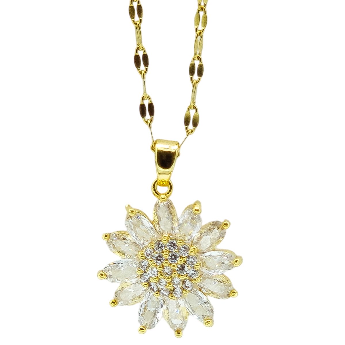 Ketting met bloem hanger - Damesketting - Premium gold-plated staal - Goudkleurig