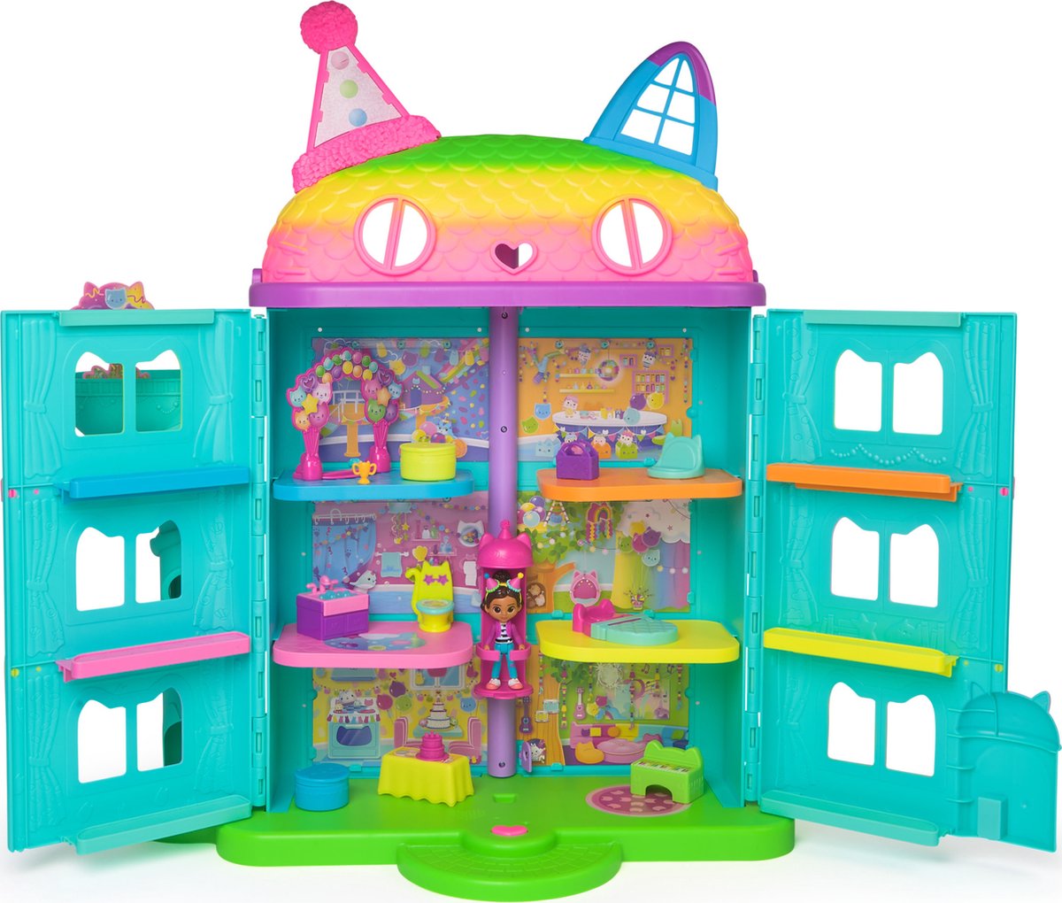 Gabby's Poppenhuis - Feest Poppenhuis - +60cm hoog - vanaf 3 jaar - met speelfiguren poppenhuismeubels en 6 geluidseffecten
