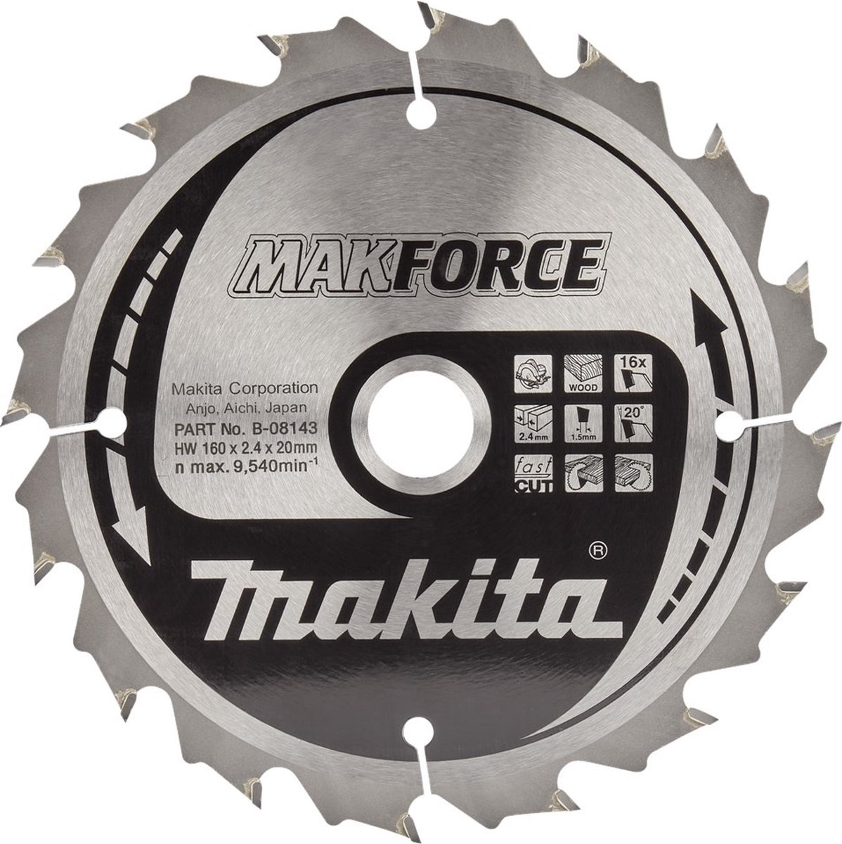 Makita B-08143 Cirkelzaagblad Hout | Makforce | 160 x 20 mm | 16-tands