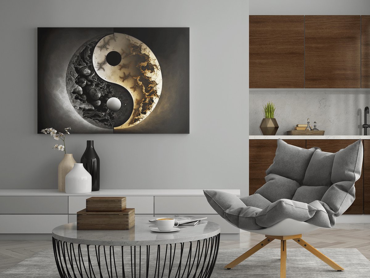 Trendex Global Canvas Schilderij - Yin en Yang - Abstract - 60x40x2 cm Zwart