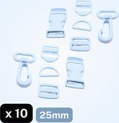 JEU DE 10 BOUCLES EN NYLON (2 LOCABS + 4 BOUCLES COULISSANTES + 2 ANNEAUX EN D + 2 BOUCLES À CLIC) - LARGEUR : 25MM, Coloris BLEU CLAIR