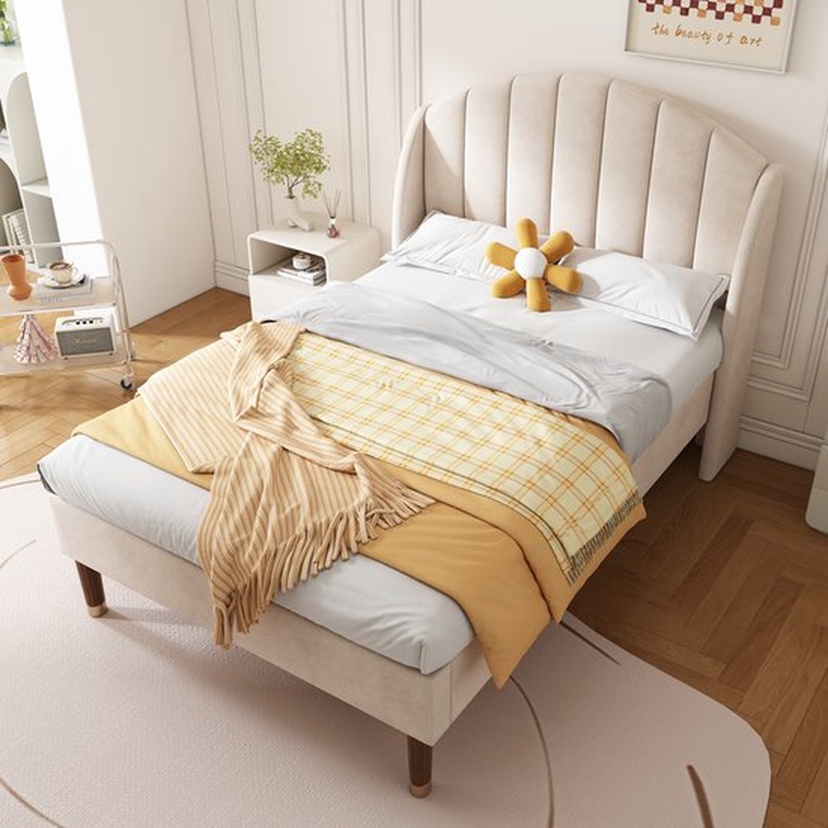 HYUB Gestoffeerd bed kinderbed 90 x 200 cm met lattenbodem, fluwelen gevoerd eenpersoonsbed met 2 laden en hoofdeinde, bedframe voor kinderen en jongeren, beige (zonder matras HYUB Gestoffeerd bed kinderbed 90 x 200 cm met lattenbodem, fluwelen gevoerd eenpersoonsbed met 2 laden en hoofdeinde, bedframe voor kinderen en jongeren, beige (zonder matras
