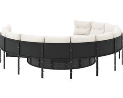 vidaXL - Tuinbank - met - tafel - en - kussens - rond - poly - rattan - zwart