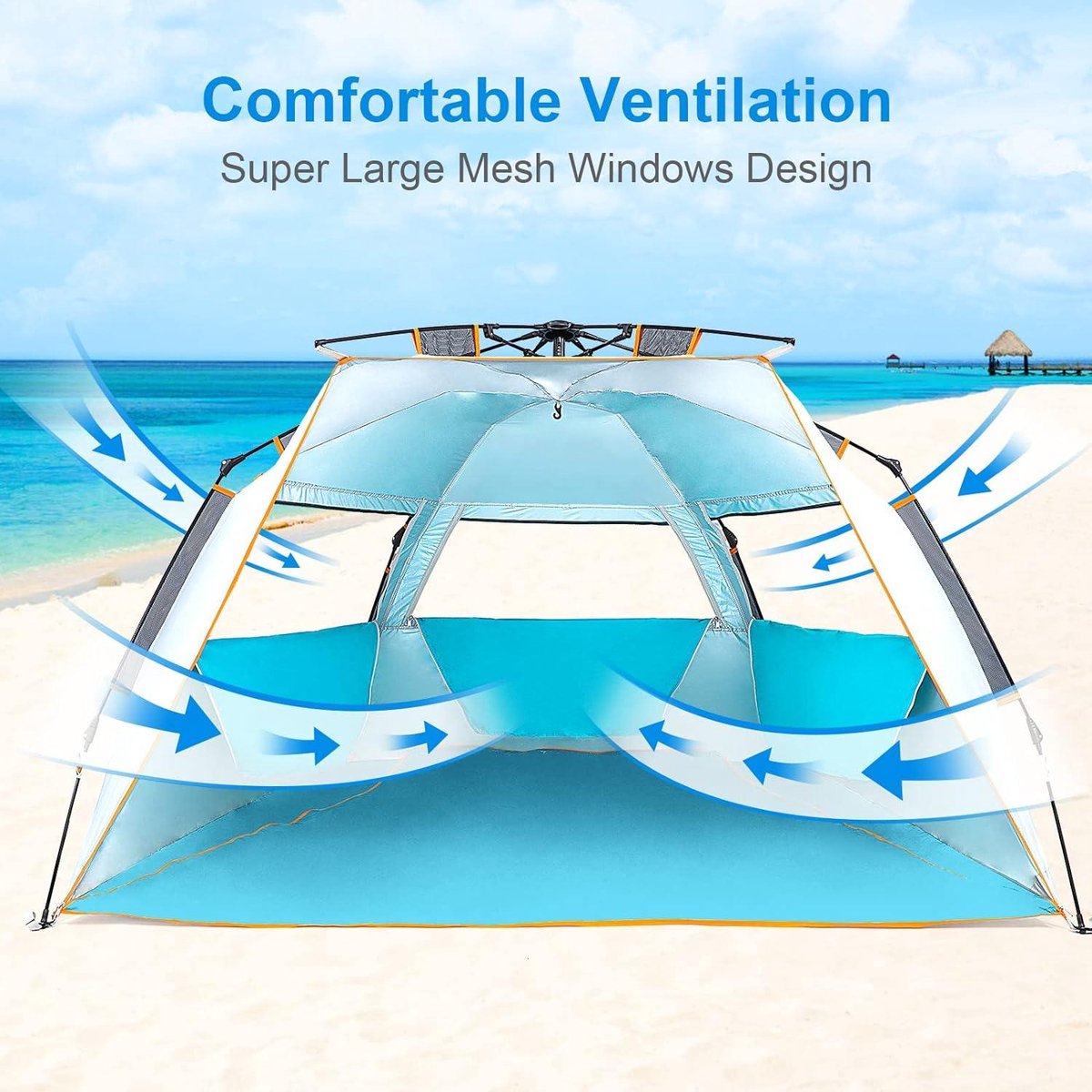 Tente De Plage WolfWise Menthe – Abri 3-4 Personnes, UPF 50+, Légère Et Facile