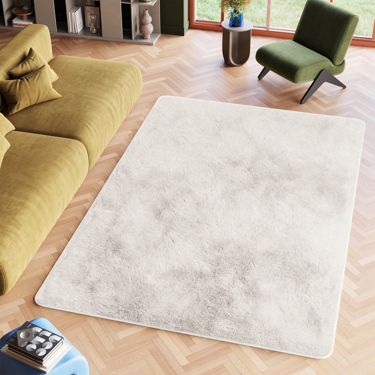 Tapiso Silk Vloerkleed Wit Ivory Hoogpolig Woonkamer Tapijt Maat- 80x150