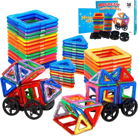 Magnetisch Bouwspeelgoed - 56 Stuks - Bouwstenen - Magnetic Tiles - Bouwblokken - Magnetische Tegels - 3D Constructie Bouwen - Montessori - Bouwspeelgoed - Educatief Magneten Speelgoed voor Kinderen 3 t/m 9 Jaar