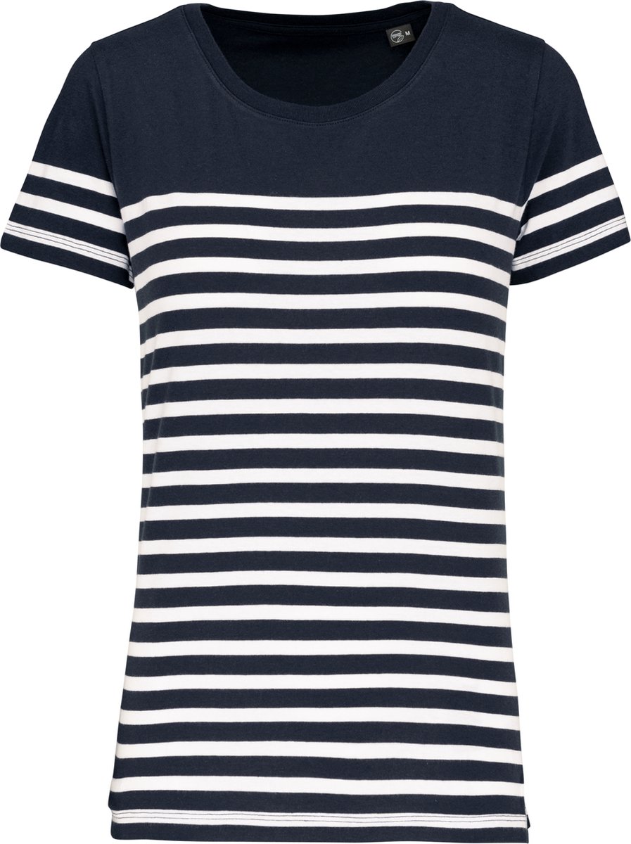 Kariban Marine-t-shirt ronde hals Bio dames K3034 - Navy / White Stripes - XL
