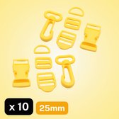 LOT de 10 BOUCLES NYLON (2 CLASSES LOCASTER + 4 BOUCLES COULISSANTES + 2 ANNEAUX D + 2 BOUCLES CLICK) - LARGEUR : 25MM, Couleur MOUTARDE