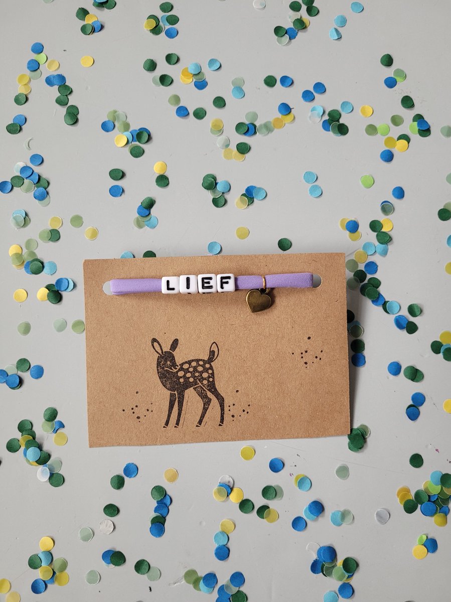 Goedkoopste lief - lila - armband - letterkralen - hertje - bosdieren - juf - cadeutje - bedankje - ibiza stijl