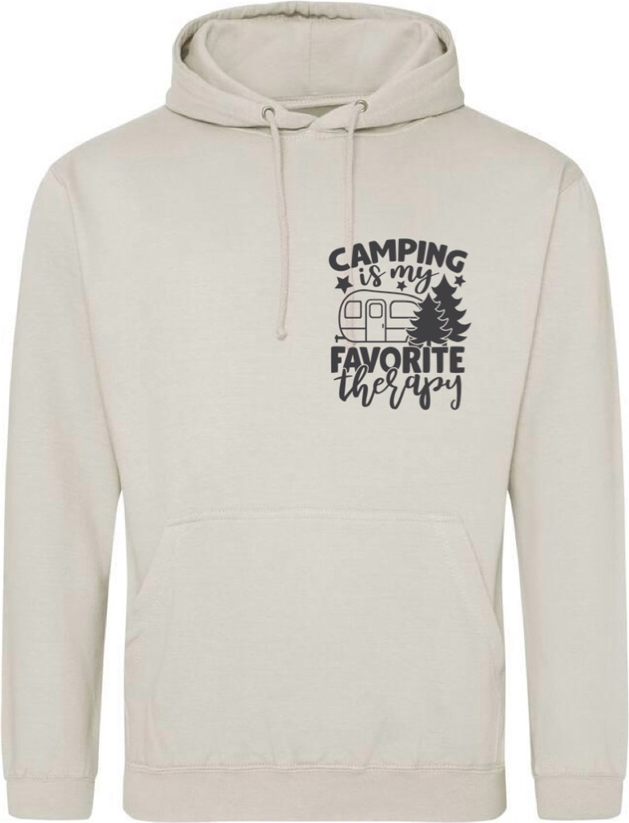 Camping hoodie - Hoodie Beige - I don't therapy I just need to go camping - Dames en Heren - Maat M