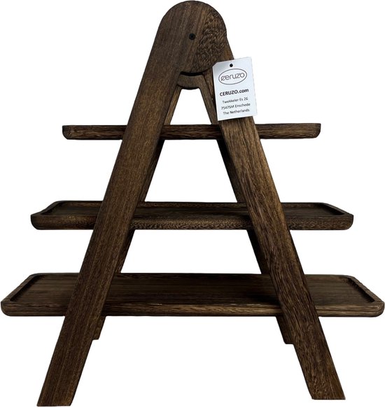 Ceruzo Etagere Plataan Hout - 3 Lagen - Hoogte 42 cm- Lichtgewicht- Serveertoren -Borrelplank-High Tea