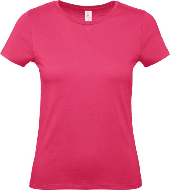 T-shirt Femme S B&C Col rond Manches courtes Fuchsia 100% Katoen
