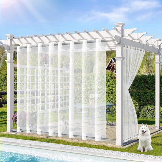 Foto: Outdoorgordijn transparant weerbestendig 180 x 213 cm buitengordijn met inslagringen outdoorgordijnen waterdicht zonwering voor paviljoen terras pergola balkon tuin