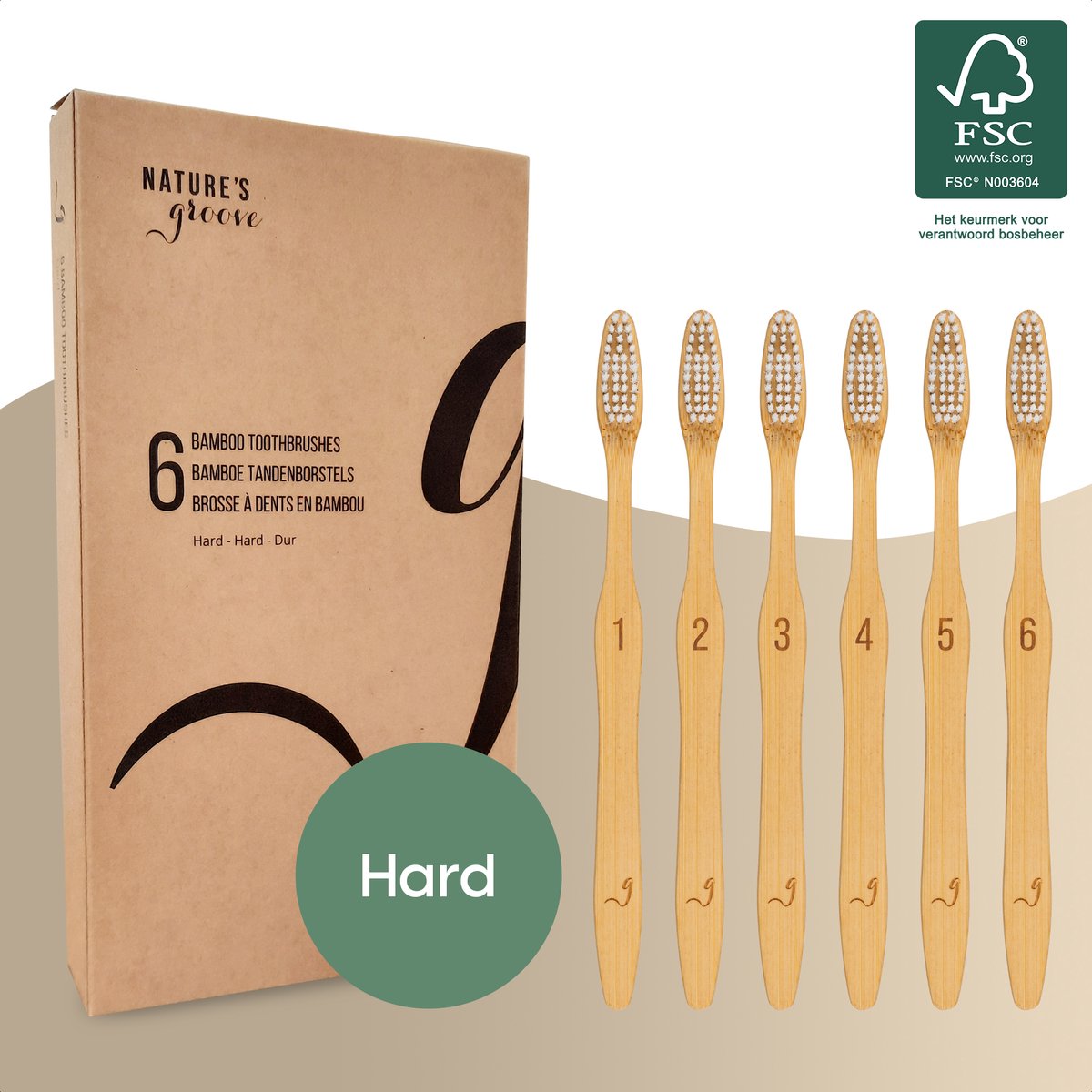 Goedkoopste NATURE’S groove® Bamboe Handtandenborstels Hard - 6 Stuks - Houten Tandenborstel - Handmatig