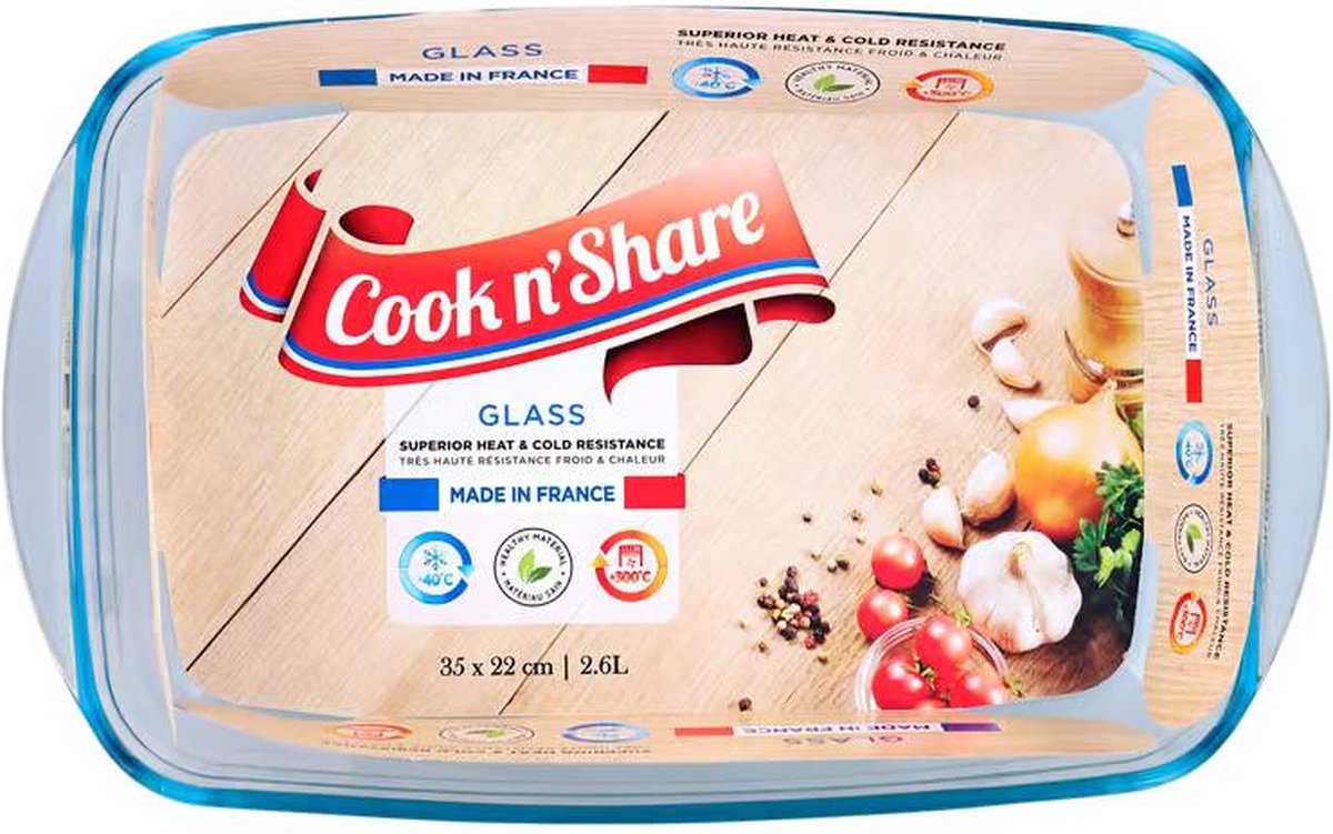 Cook n'Share glazen ovenschaal 22 x35 cm bestand tegen extreme koude en hete temperaturen -40°C en 300°C 2.6 L
