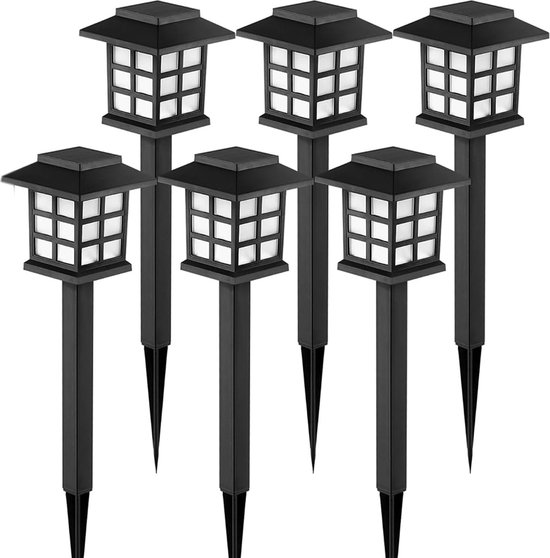 Tuinfakkel op Zonne Energie - 6 Stuks - Automatisch Aan in de Avond - 10 Uur Licht - Solar Tuinverlichting - Buitenverlichting - Zwart - RS Goods