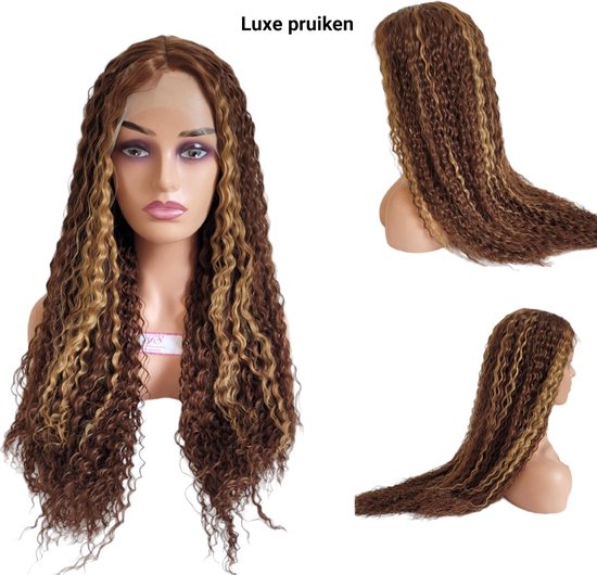 Frazimashop - Perruque à reflets résistants à la chaleur - Perruques Perruque ondulée profonde pour femme - 30 pouces Faits saillants de Luxe 13x1 T - Perruque avant en dentelle