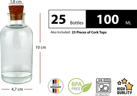 Casavetro heldere kurk Stop lege glazen flessen 250 ml Herbruikbare kurk deksels-luchtdicht voor Sloe Gin azijn bier Cider Soda wodka en Water (24 x 250 ml