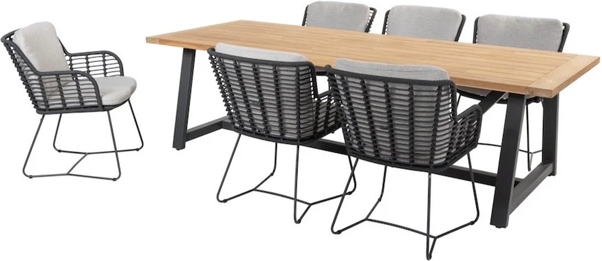 Noah Fabrice dining tuinset 260x100xH75 cm 7 delig teak antraciet 4 Seasons Outdoor