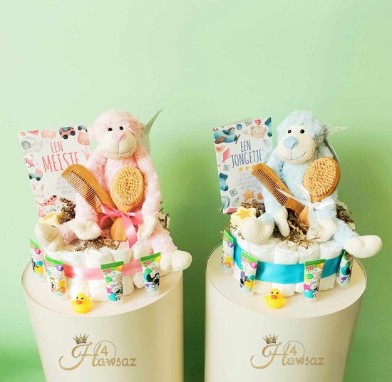 Luiertaart Roze 36 stuks - kraamcadeau voor meisje - Hawsaz.nl Cadeau -Originele Babycadeau's - 26 luiers - Babycadeau - Geboortekaartje - Babygeschenkset - Knuffel - Babyshower - Gepersonaliseerde cadeaus - Babyverzorging - tweeling cadeau van Luiertaart — afbeelding 4